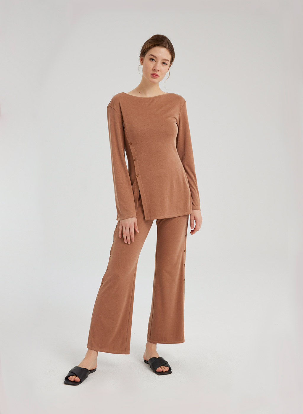 Rib Knit Flared Pants Set –