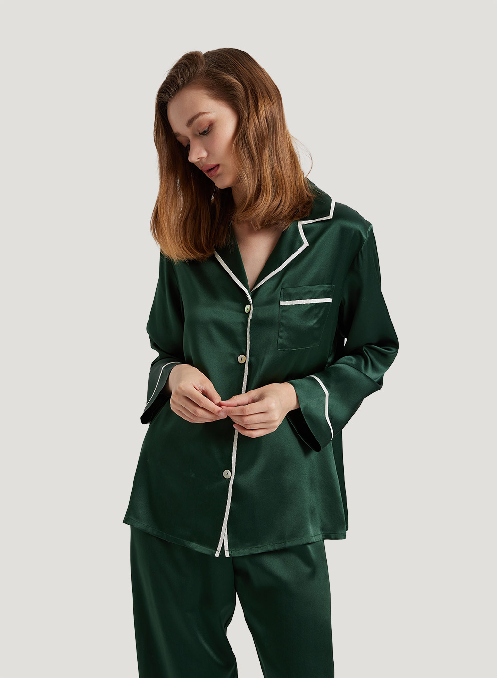 Lerbe Mens Classic Button-Down Silk Pajama Set Comfy Sleepwear 