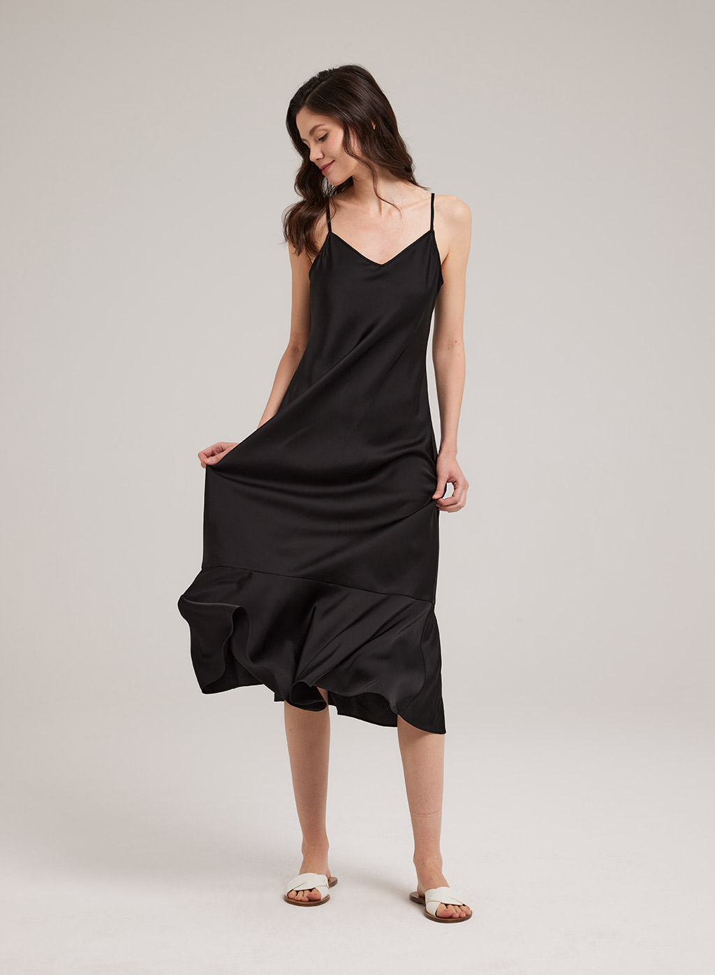 Silk Fishtail Hem Midi Dress