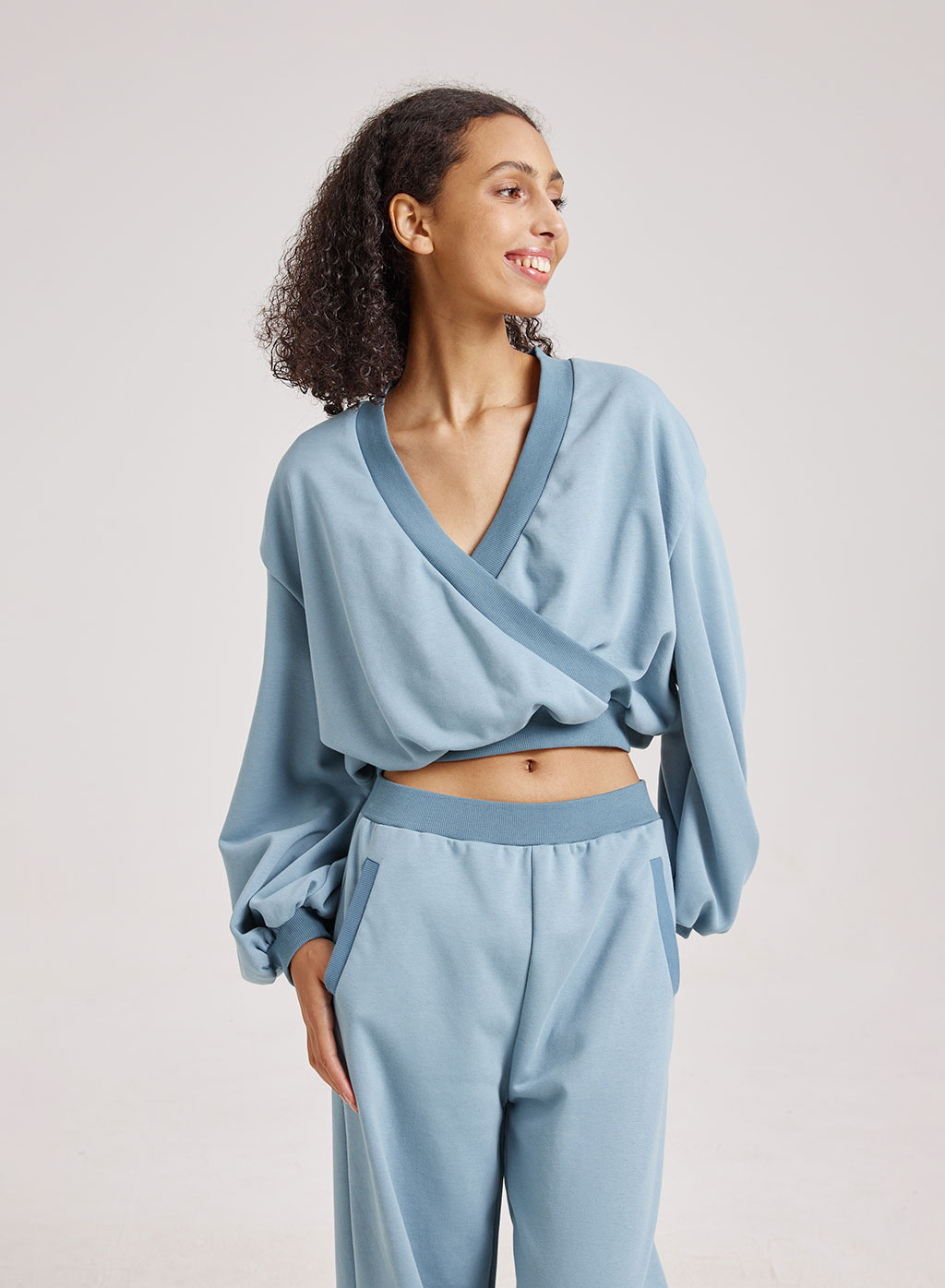 V-Neck Cotton Wrap Crop Top