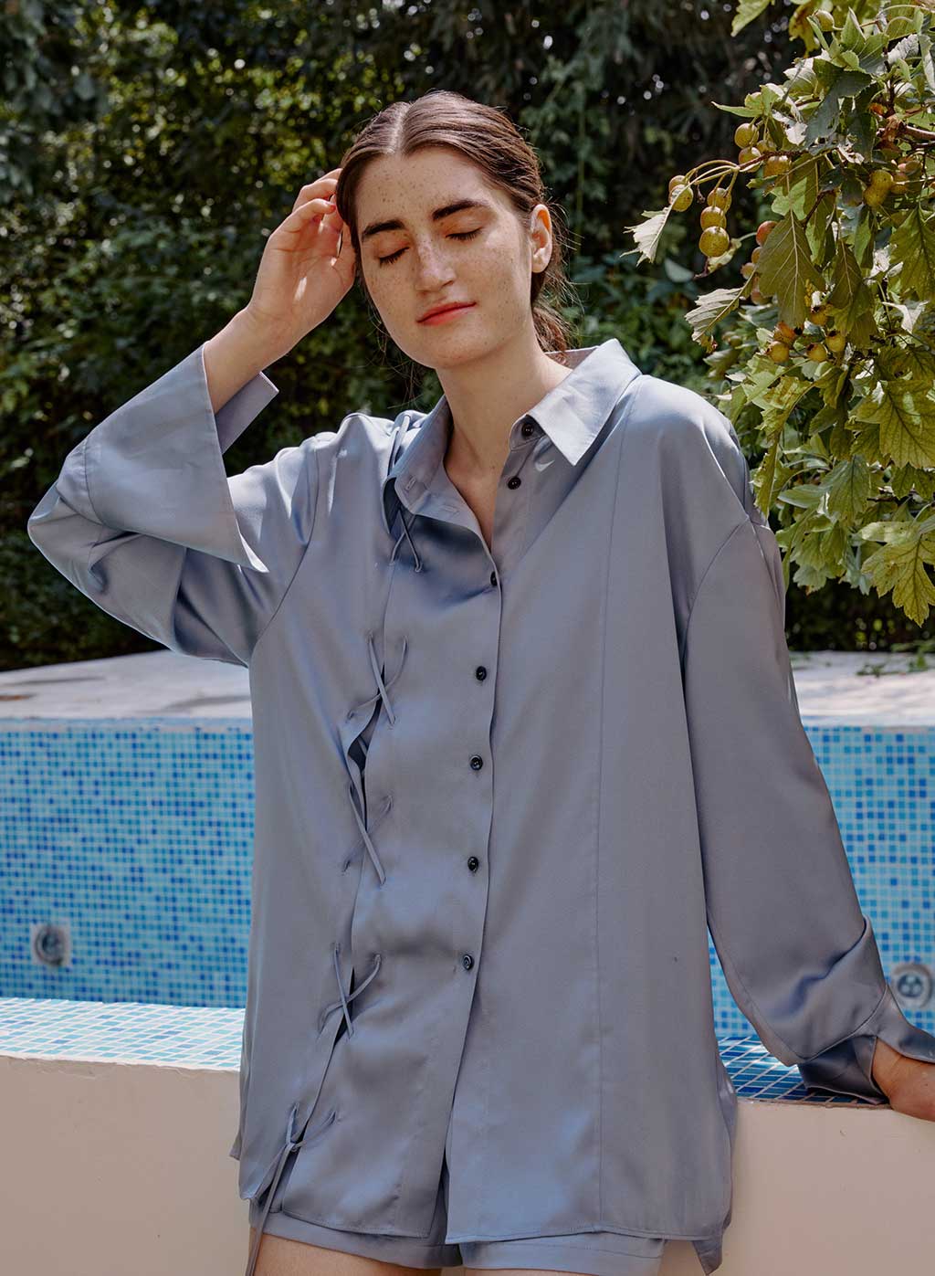 Side-Tie Satin Night Shirt