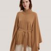Wool Tie Waist Ribbed High Neck Pullover Top
