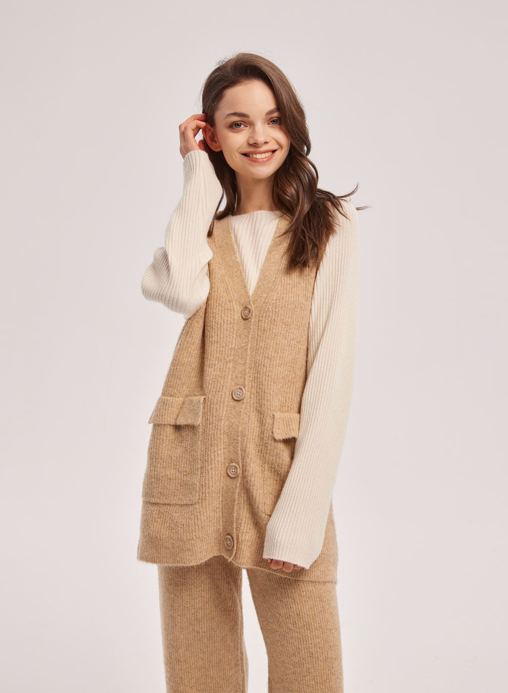 Sleeveless Draped Open Front Cardigan | Pockets Vest | Nap Loungewear