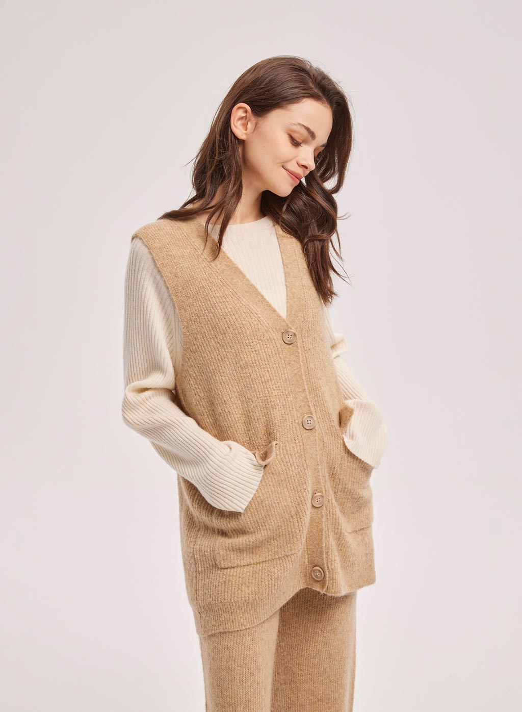 Sleeveless Draped Open Front Cardigan | Pockets Vest | Nap Loungewear